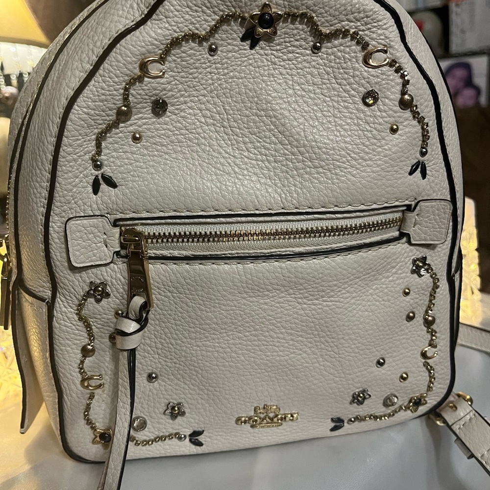 Coach Cream Leather Mini Backpack with Gold Accents